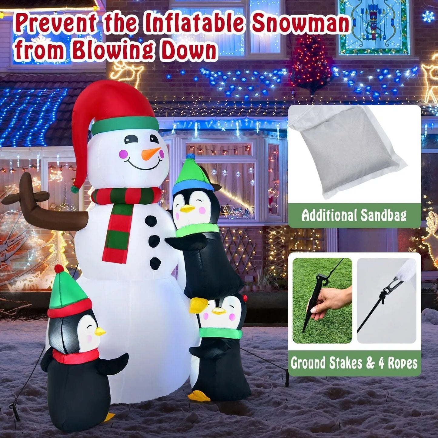 6 Feet Christmas Quick Inflatable Snowman with Penguins Direct by Wilsons Home Store