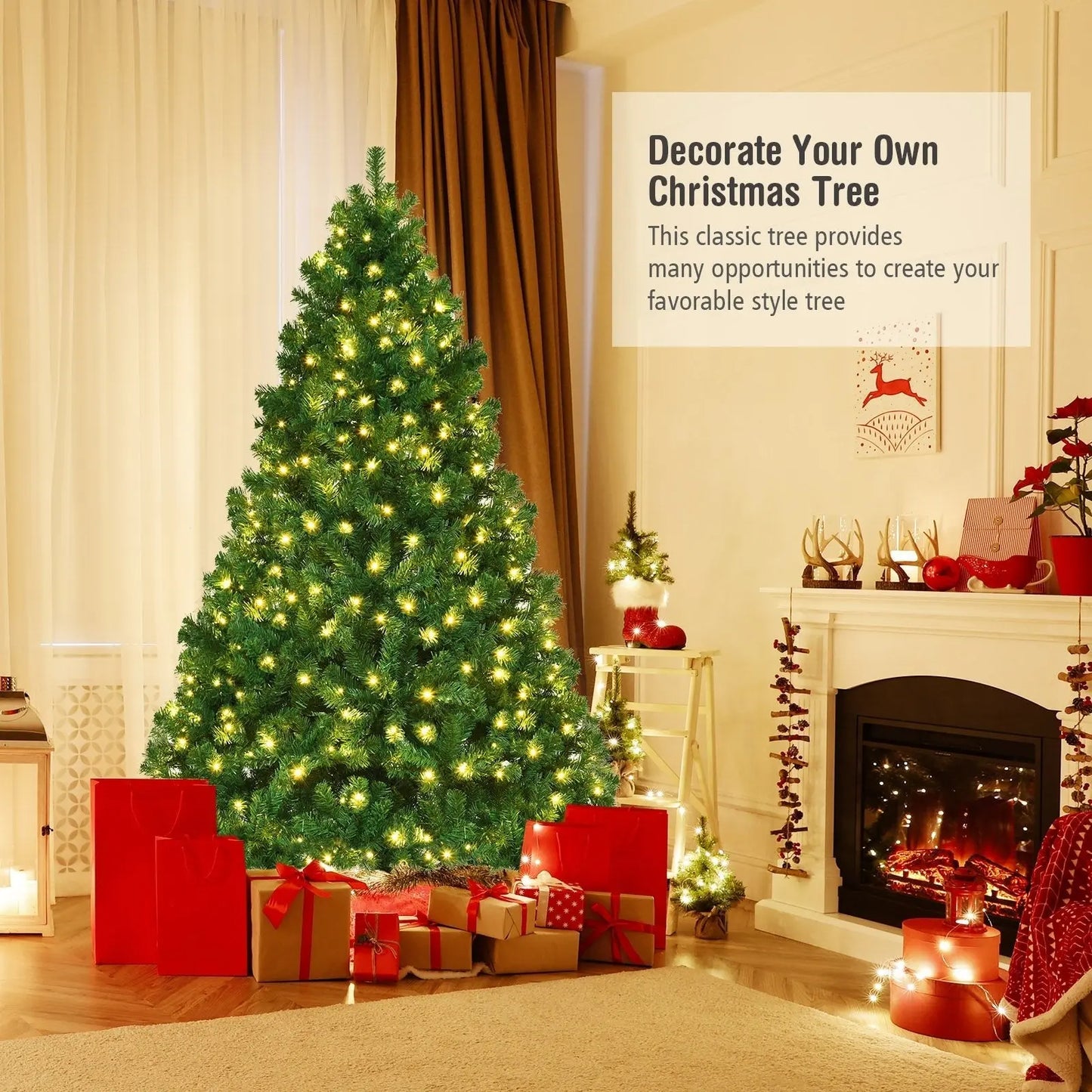 7.5 Feet PVC Artificial Christmas Tree with LED Lights-7.5 ft Direct by Wilsons Home Store
