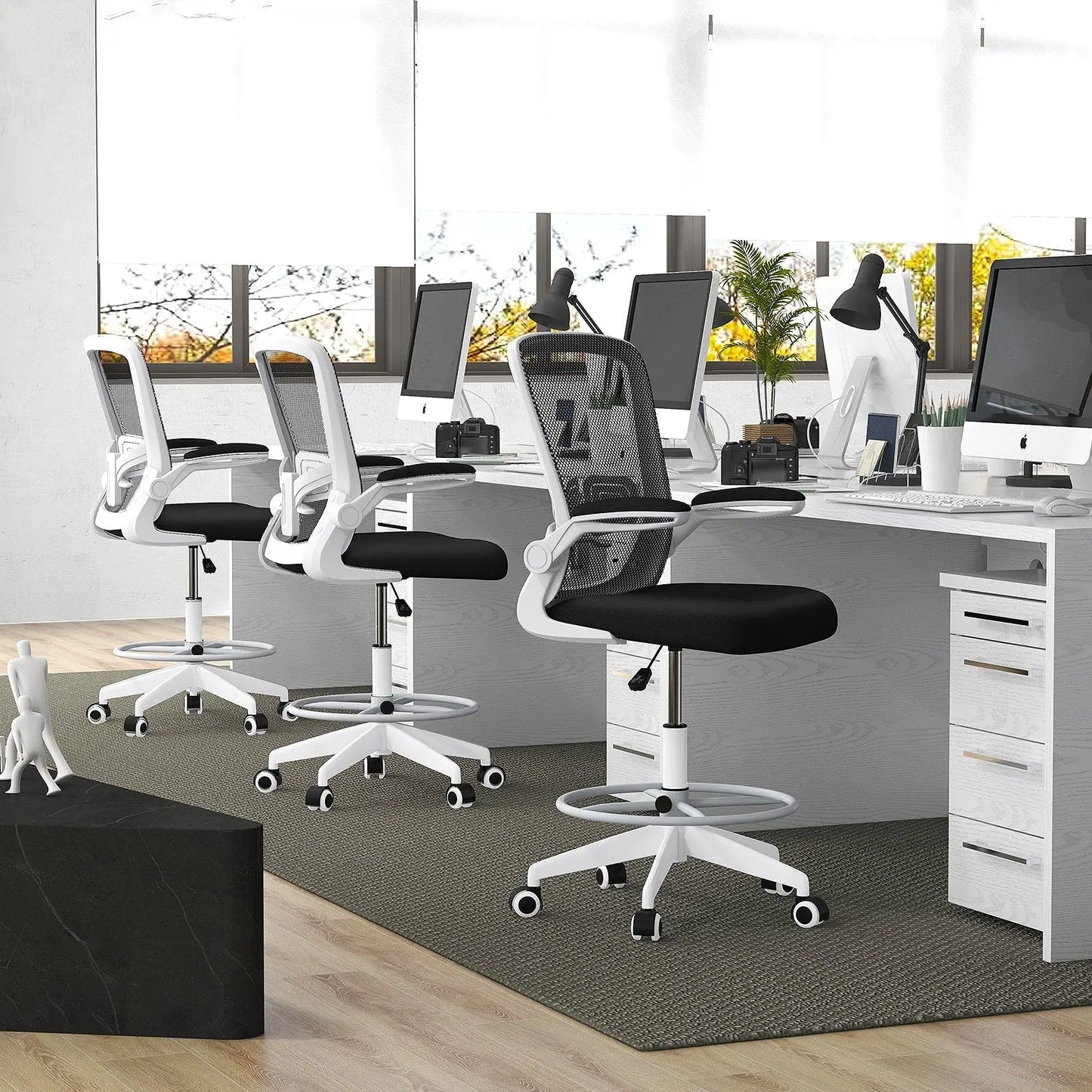 Height Adjustable Drafting Chair with Flip Up Arms-Black Direct by Wilsons Home Store