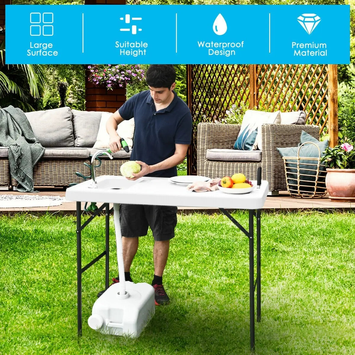 Folding Cleaning Sink Faucet Cutting Camping Table with Sprayer Direct by Wilsons Home Store