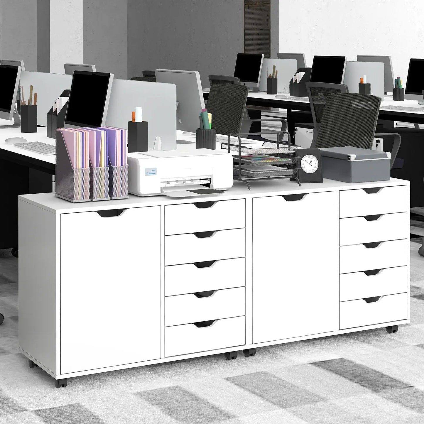 5-Drawer Dresser Chest Mobile Storage Cabinet with Door-White Direct by Wilsons Home Store
