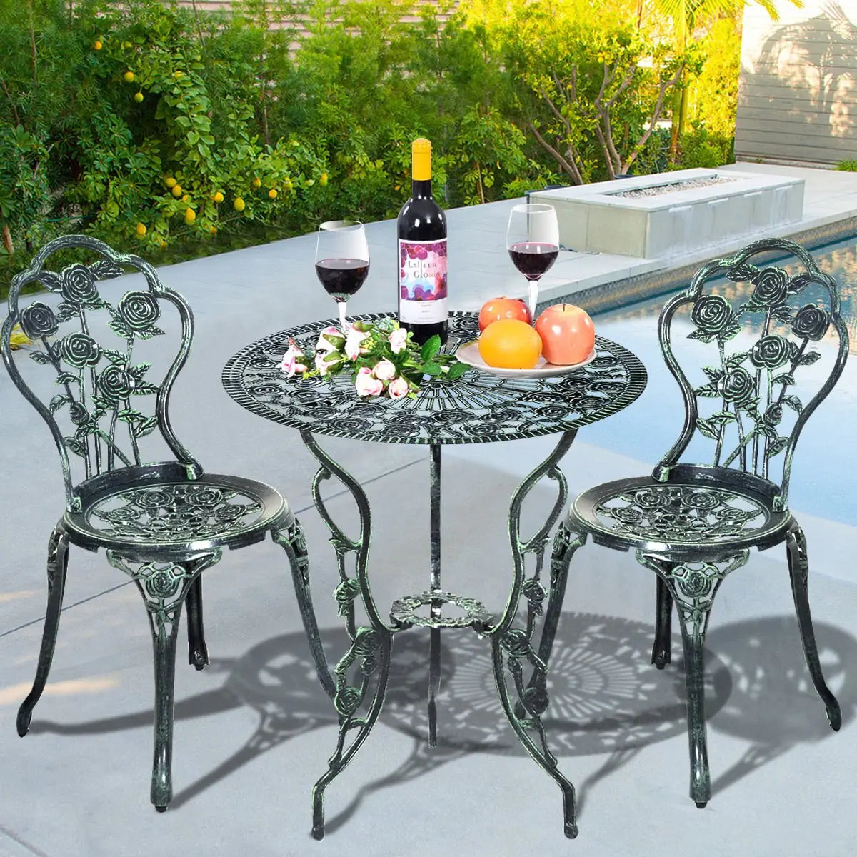 Outdoor Cast Aluminum Patio Furniture Set with Rose Design Direct by Wilsons Home Store