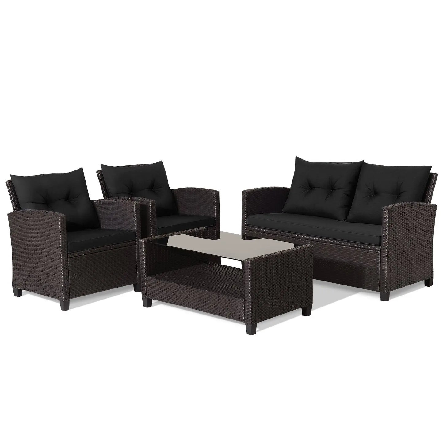 4 Pieces Outdoor Rattan Armrest Furniture Set Table with Lower Shelf-Beige Direct by Wilsons Home Store