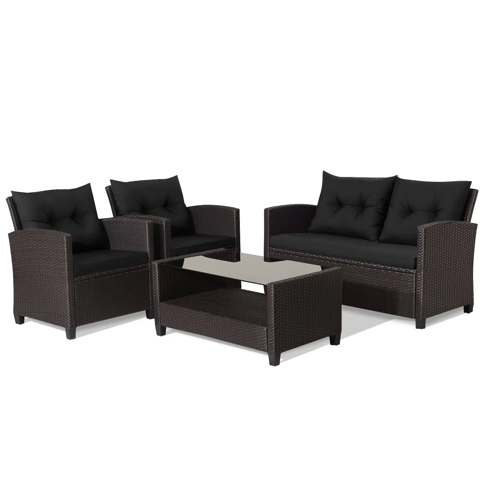4 Pieces Outdoor Rattan Armrest Furniture Set Table with Lower Shelf-Beige Direct by Wilsons Home Store