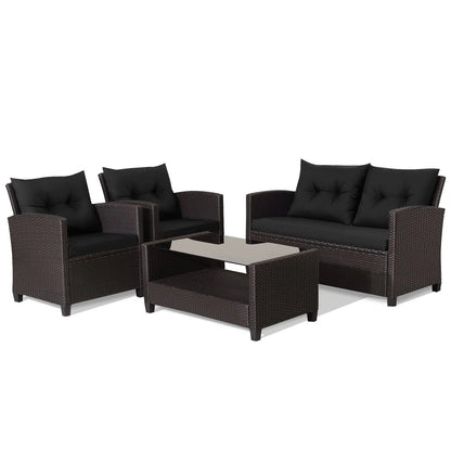 4 Pieces Outdoor Rattan Armrest Furniture Set Table with Lower Shelf-Beige Direct by Wilsons Home Store