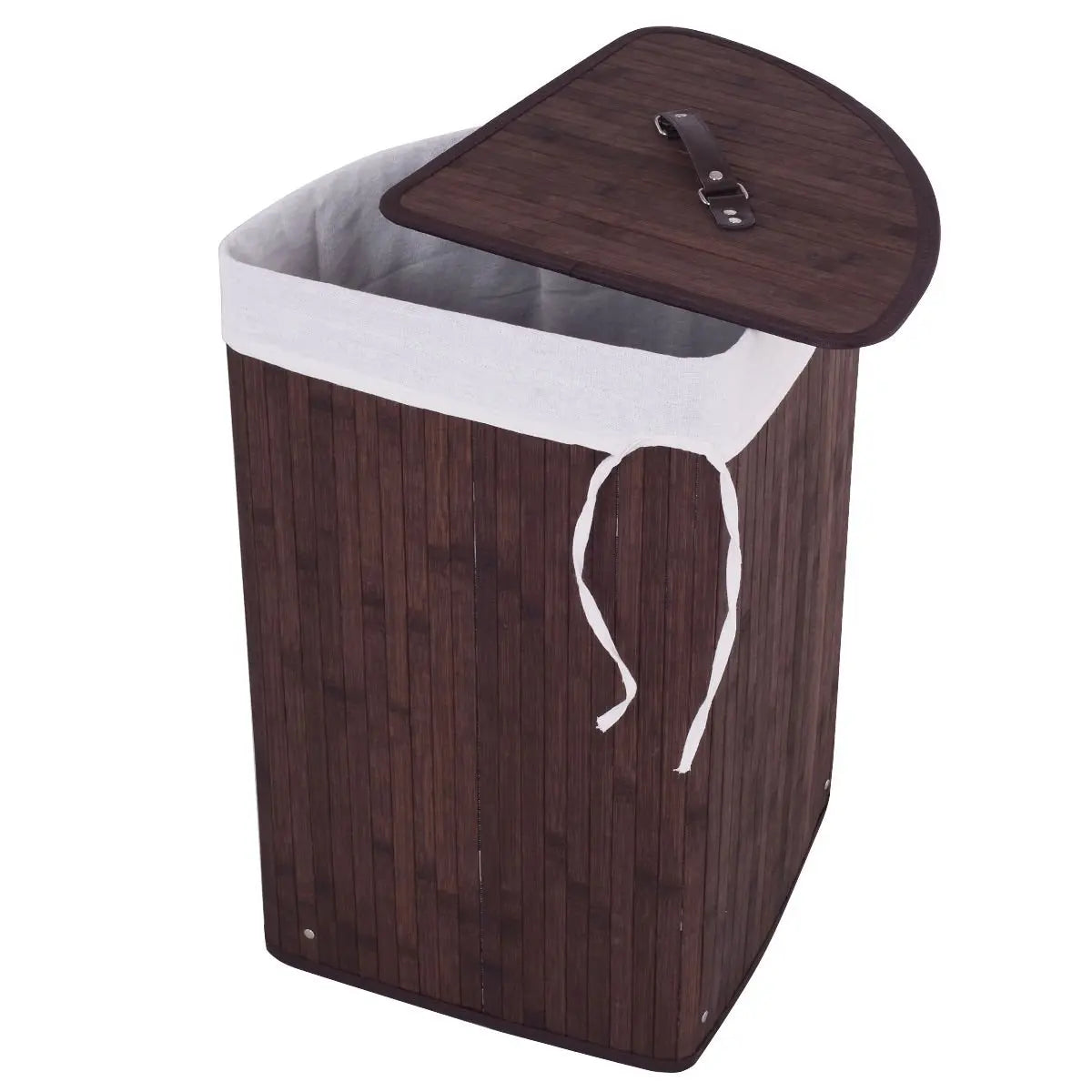 Corner Bamboo Hamper Laundry Basket with Lid and Removable Liner-Black Direct by Wilsons Home Store