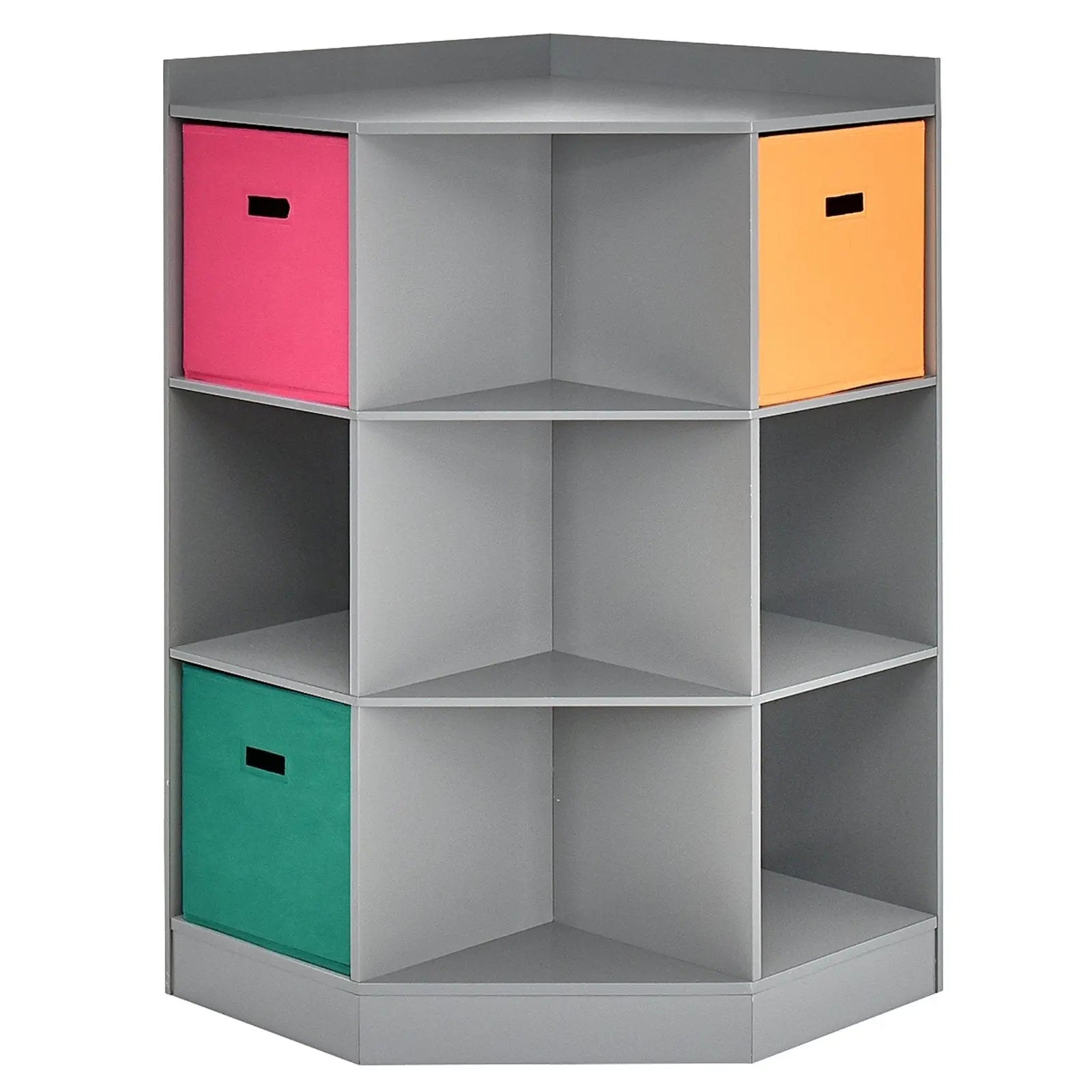 3-Tier Kids Storage Shelf Corner Cabinet with 3 Baskets-Brown Direct by Wilsons Home Store