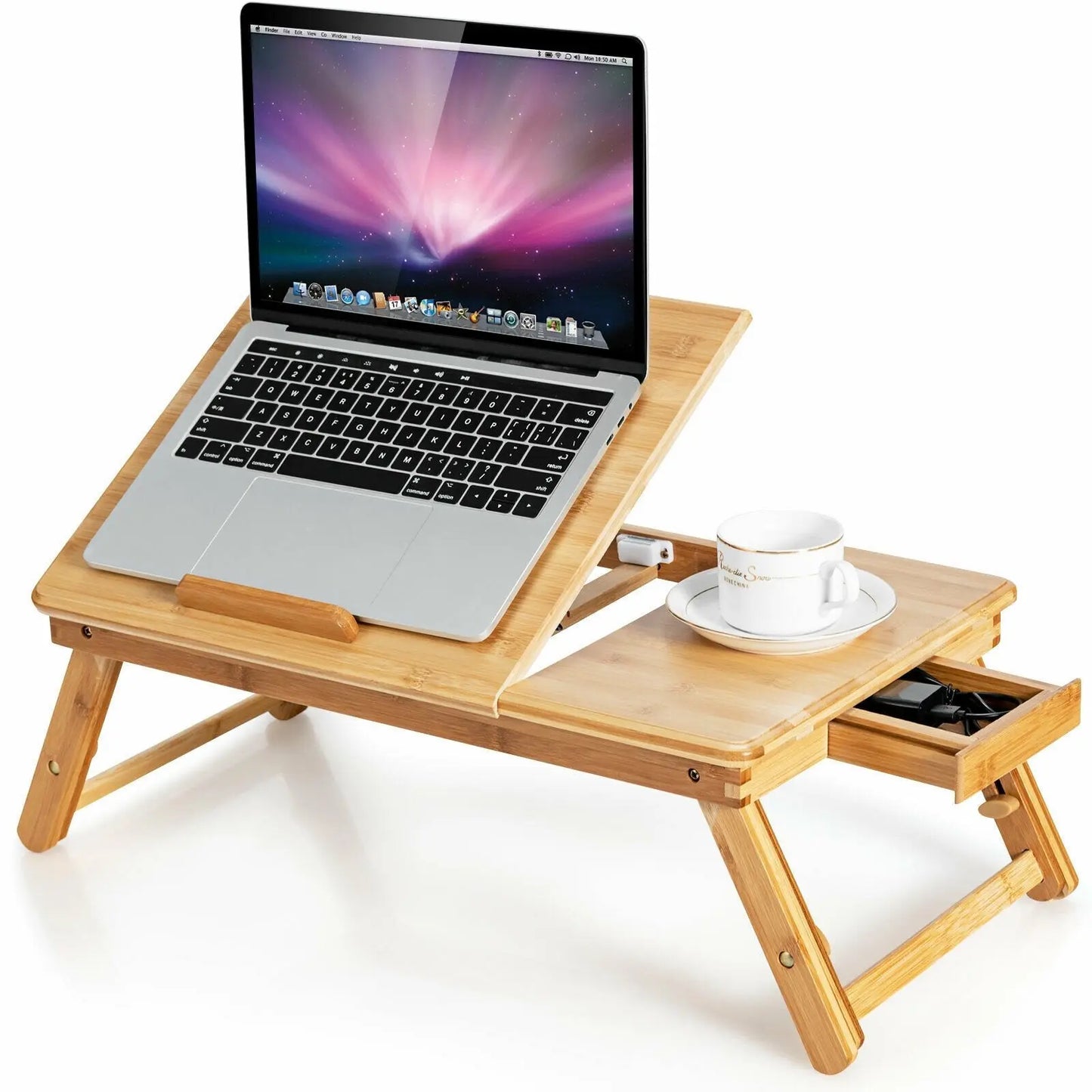 Adjustable Bamboo Laptop Desk with Tilting Top and Drawer-Brown Direct by Wilsons Home Store