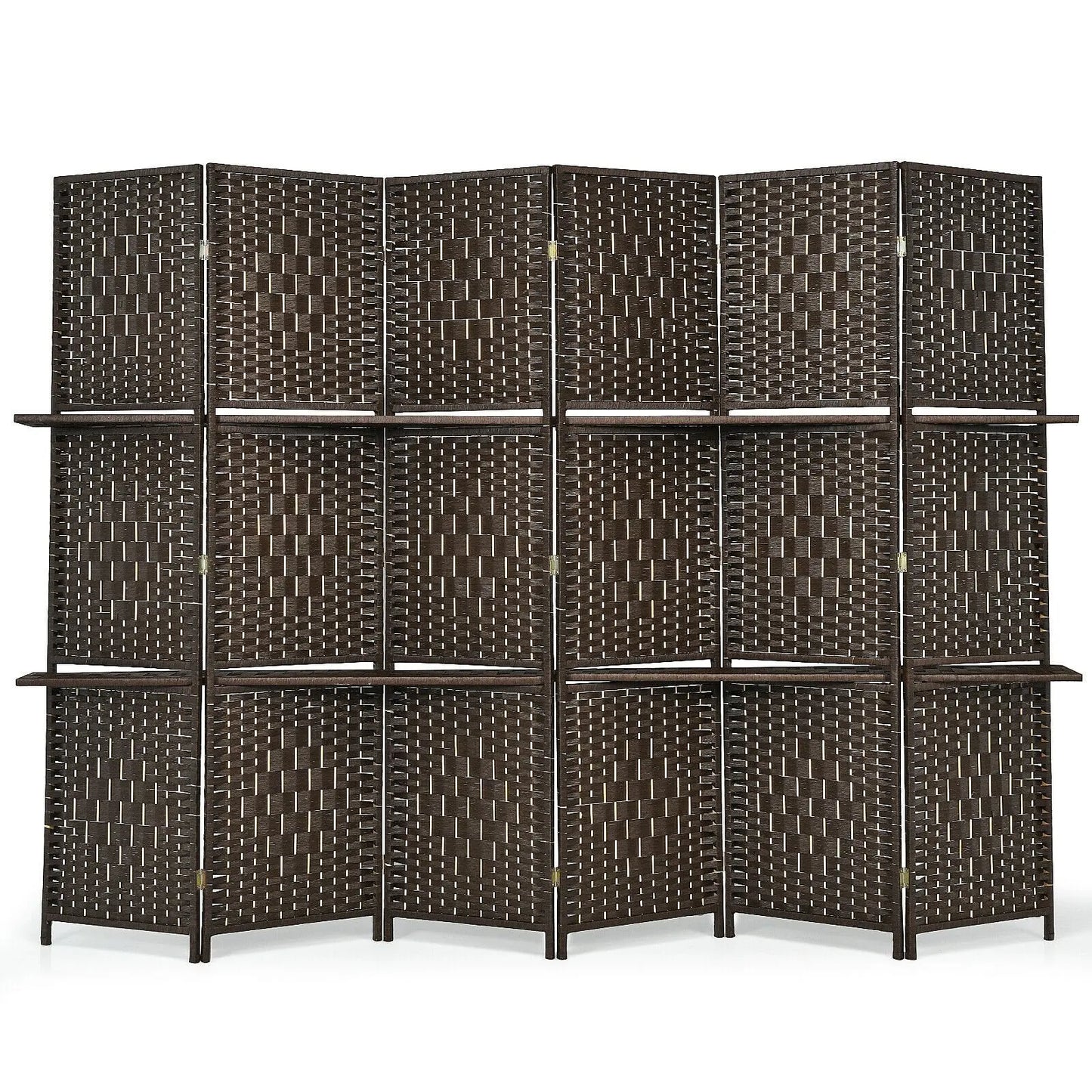 6 Panel Folding Weave Fiber Room Divider with 2 Display Shelves -Black Direct by Wilsons Home Store