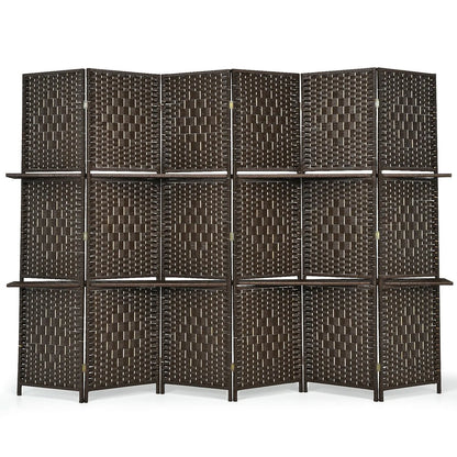 6 Panel Folding Weave Fiber Room Divider with 2 Display Shelves -Black Direct by Wilsons Home Store