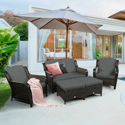 5 Pieces Patio Rattan Sofa Set with Cushion and Ottoman-Black Direct by Wilsons Home Store