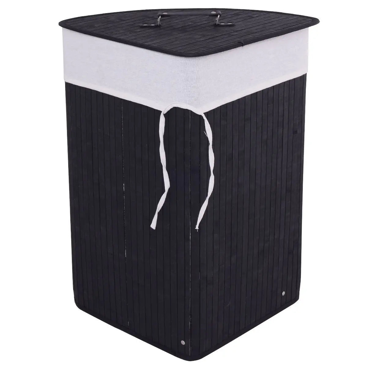 Corner Bamboo Hamper Laundry Basket with Lid and Removable Liner-Black Direct by Wilsons Home Store