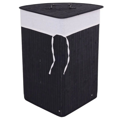 Corner Bamboo Hamper Laundry Basket with Lid and Removable Liner-Black Direct by Wilsons Home Store