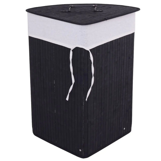 Corner Bamboo Hamper Laundry Basket with Lid and Removable Liner-Black Direct by Wilsons Home Store