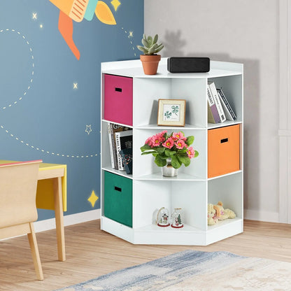 3-Tier Kids Storage Shelf Corner Cabinet with 3 Baskets-Brown Direct by Wilsons Home Store