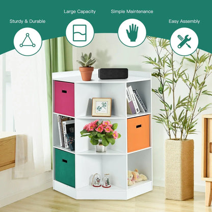 3-Tier Kids Storage Shelf Corner Cabinet with 3 Baskets-Brown Direct by Wilsons Home Store