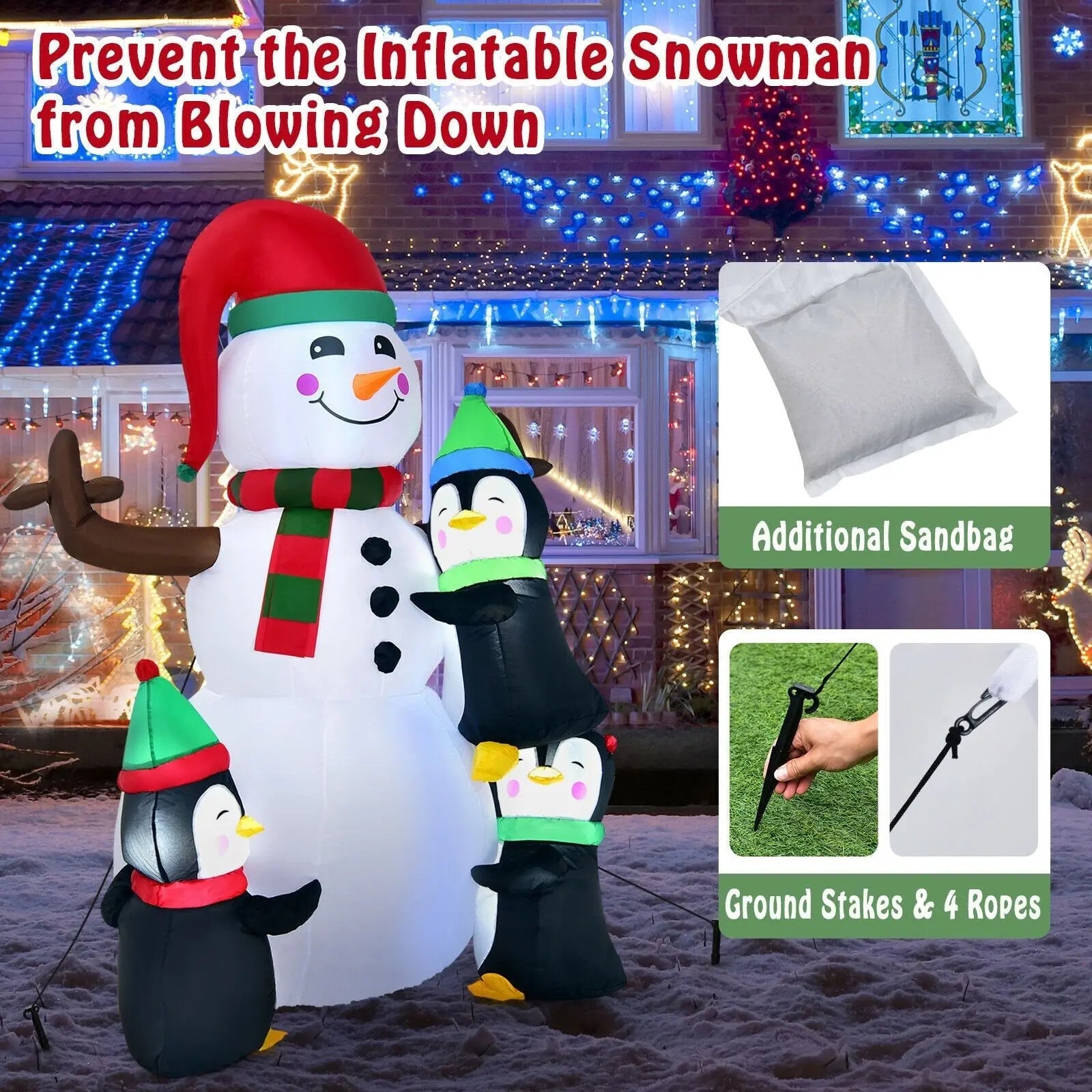 6 Feet Christmas Quick Inflatable Snowman with Penguins Direct by Wilsons Home Store