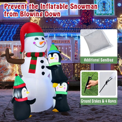6 Feet Christmas Quick Inflatable Snowman with Penguins Direct by Wilsons Home Store