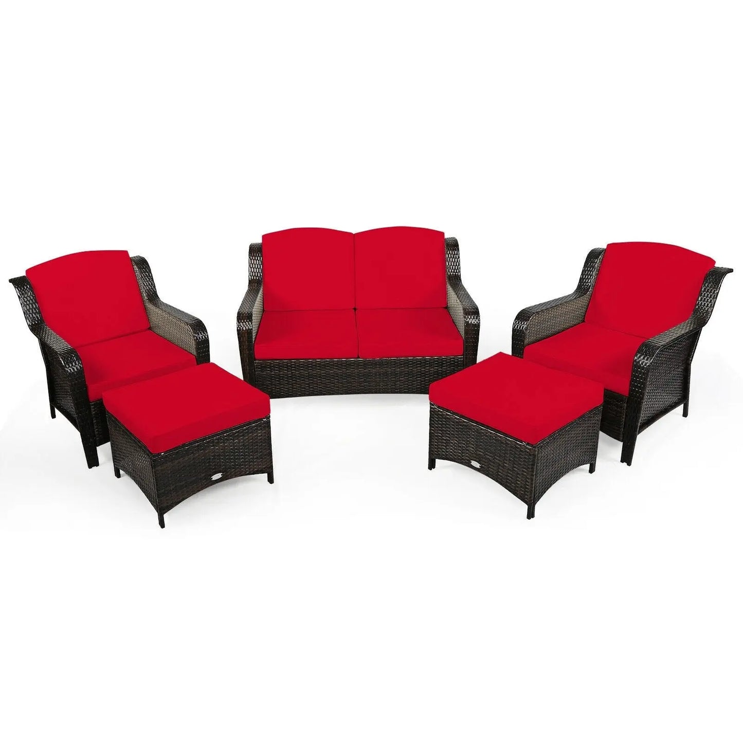 5 Pieces Patio Rattan Sofa Set with Cushion and Ottoman-Black Direct by Wilsons Home Store