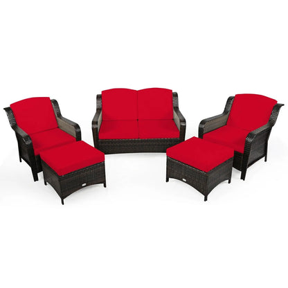 5 Pieces Patio Rattan Sofa Set with Cushion and Ottoman-Black Direct by Wilsons Home Store