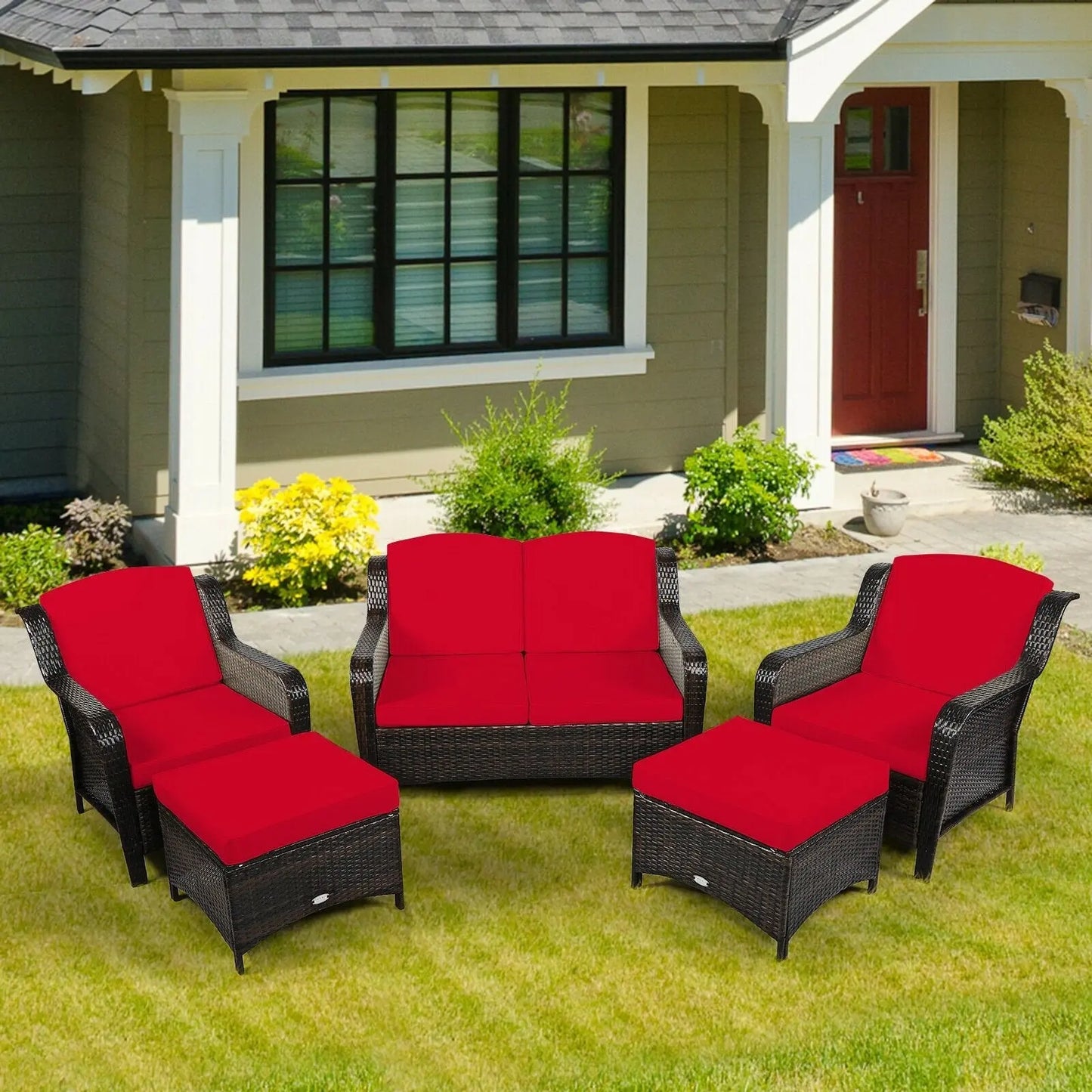 5 Pieces Patio Rattan Sofa Set with Cushion and Ottoman-Black Direct by Wilsons Home Store