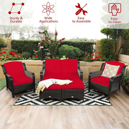 5 Pieces Patio Rattan Sofa Set with Cushion and Ottoman-Black Direct by Wilsons Home Store