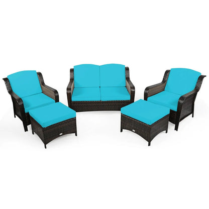 5 Pieces Patio Rattan Sofa Set with Cushion and Ottoman-Black Direct by Wilsons Home Store