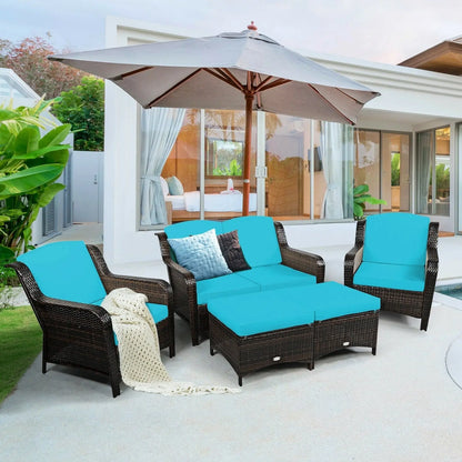 5 Pieces Patio Rattan Sofa Set with Cushion and Ottoman-Black Direct by Wilsons Home Store