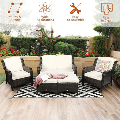 5 Pieces Patio Rattan Sofa Set with Cushion and Ottoman-Black Direct by Wilsons Home Store