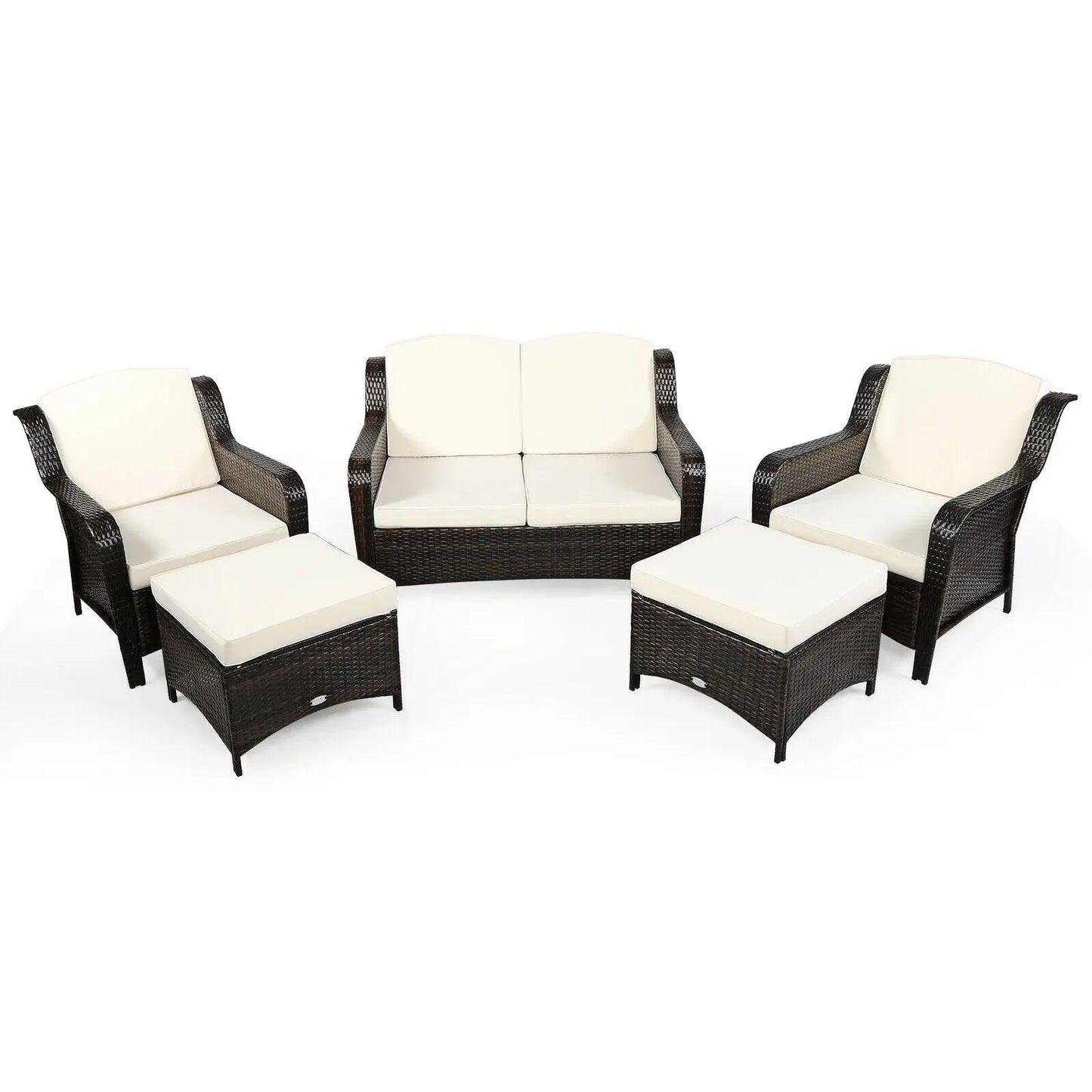 5 Pieces Patio Rattan Sofa Set with Cushion and Ottoman-Black Direct by Wilsons Home Store