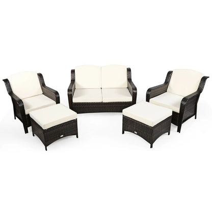 5 Pieces Patio Rattan Sofa Set with Cushion and Ottoman-Black Direct by Wilsons Home Store
