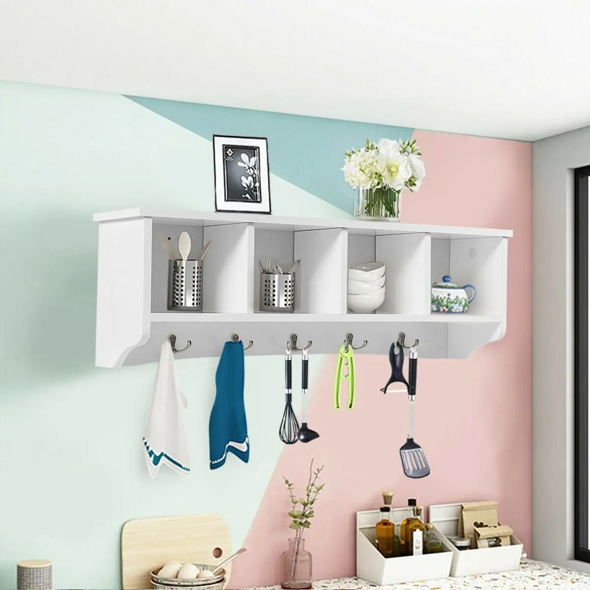 Hanging Entryway Shelf Coat Rack Wall Mounted Storage Cabinets-Black Direct by Wilsons Home Store