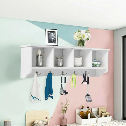 Hanging Entryway Shelf Coat Rack Wall Mounted Storage Cabinets-Black Direct by Wilsons Home Store
