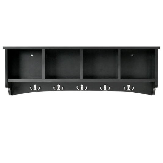 Hanging Entryway Shelf Coat Rack Wall Mounted Storage Cabinets-Black Direct by Wilsons Home Store