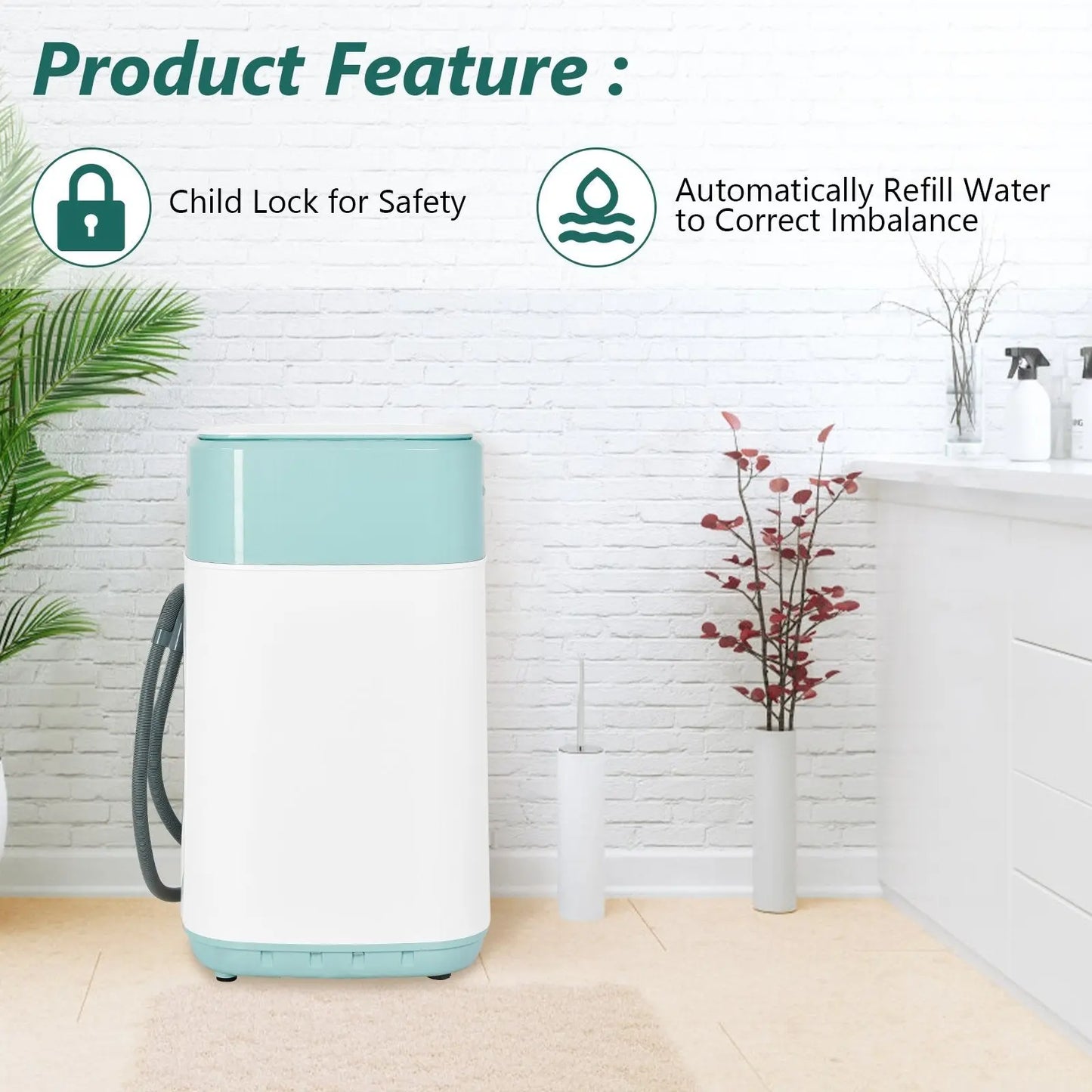 8lbs Portable Fully Automatic Washing Machine with Drain Pump-Green Direct by Wilsons Home Store