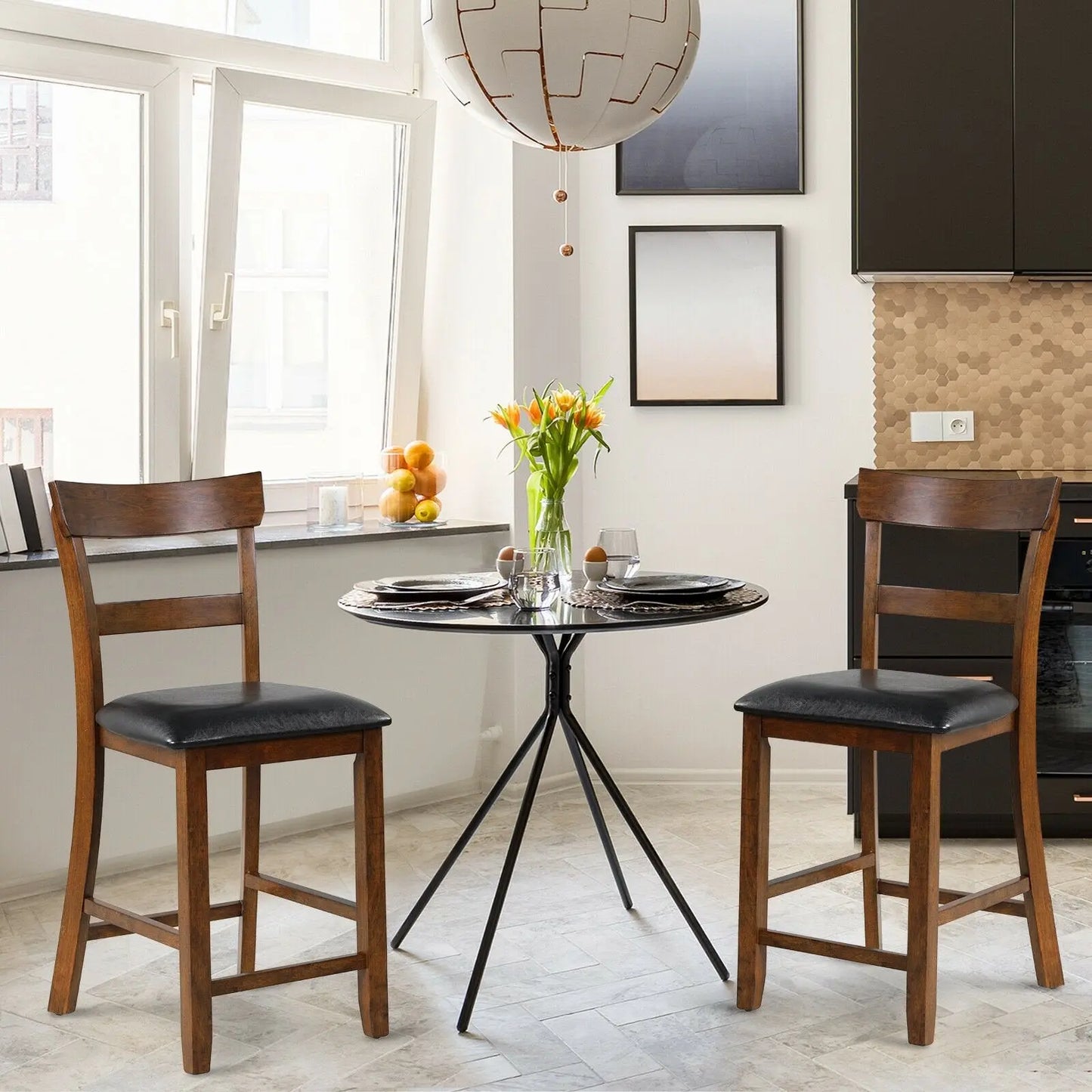 2 Pieces Counter Height Chair Set with Leather Seat and Rubber Wood Legs Direct by Wilsons Home Store