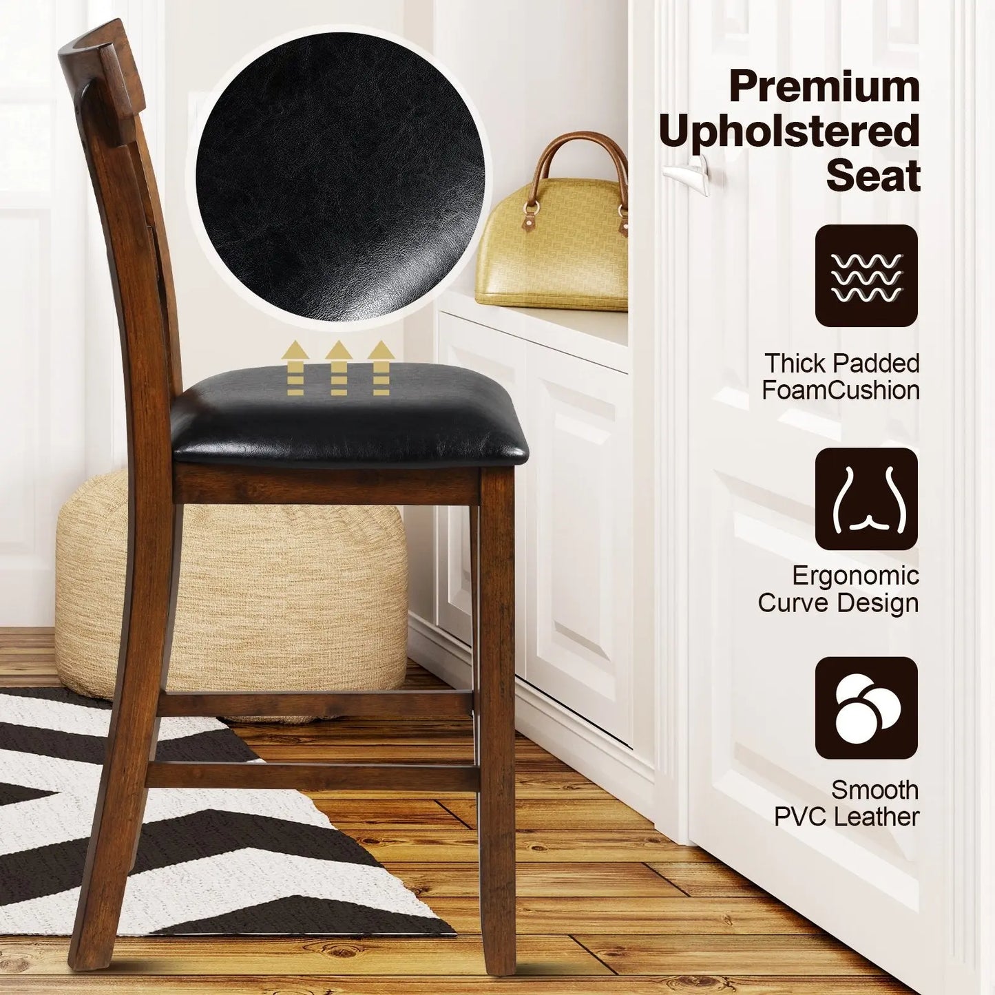 2 Pieces Counter Height Chair Set with Leather Seat and Rubber Wood Legs Direct by Wilsons Home Store