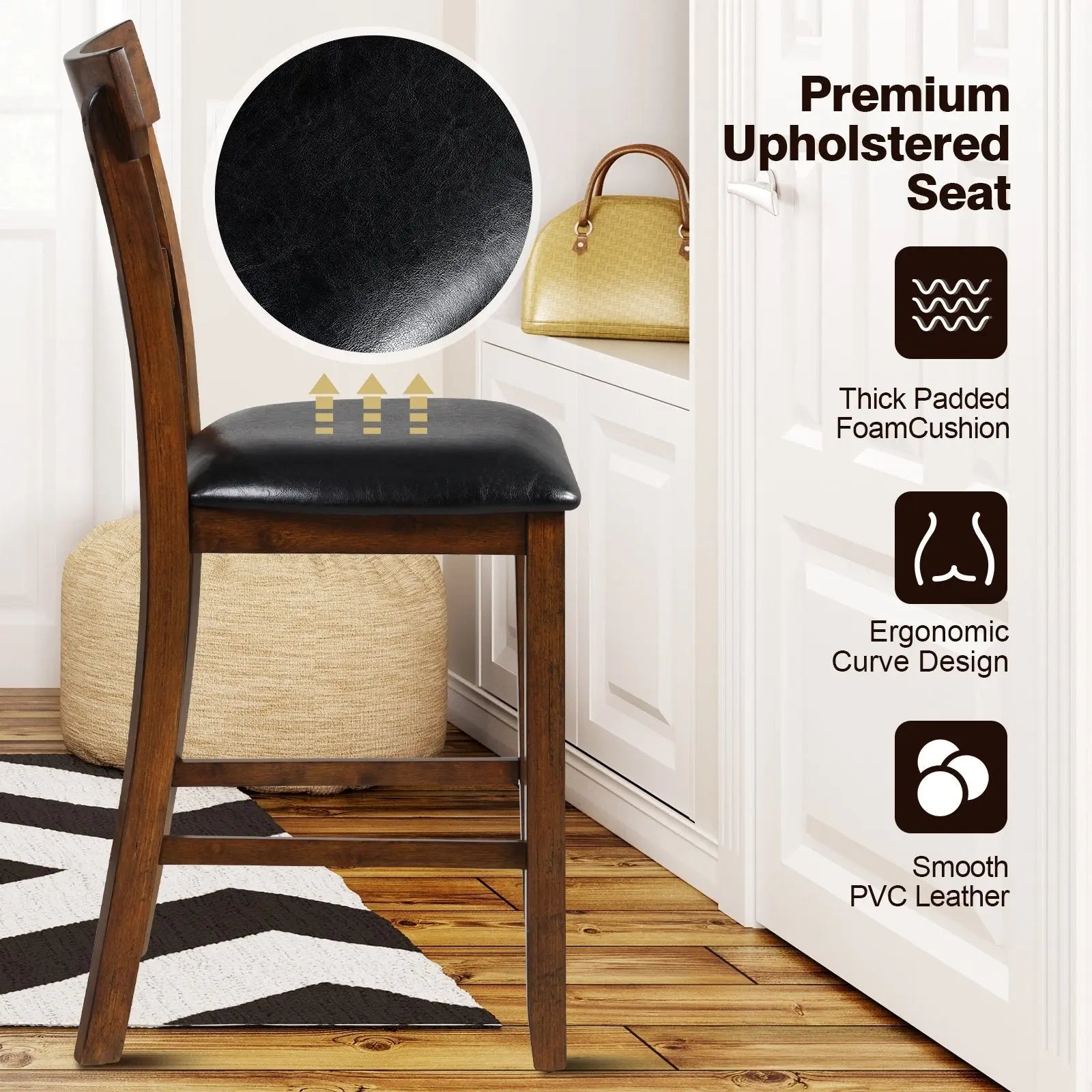 2 Pieces Counter Height Chair Set with Leather Seat and Rubber Wood Legs Direct by Wilsons Home Store