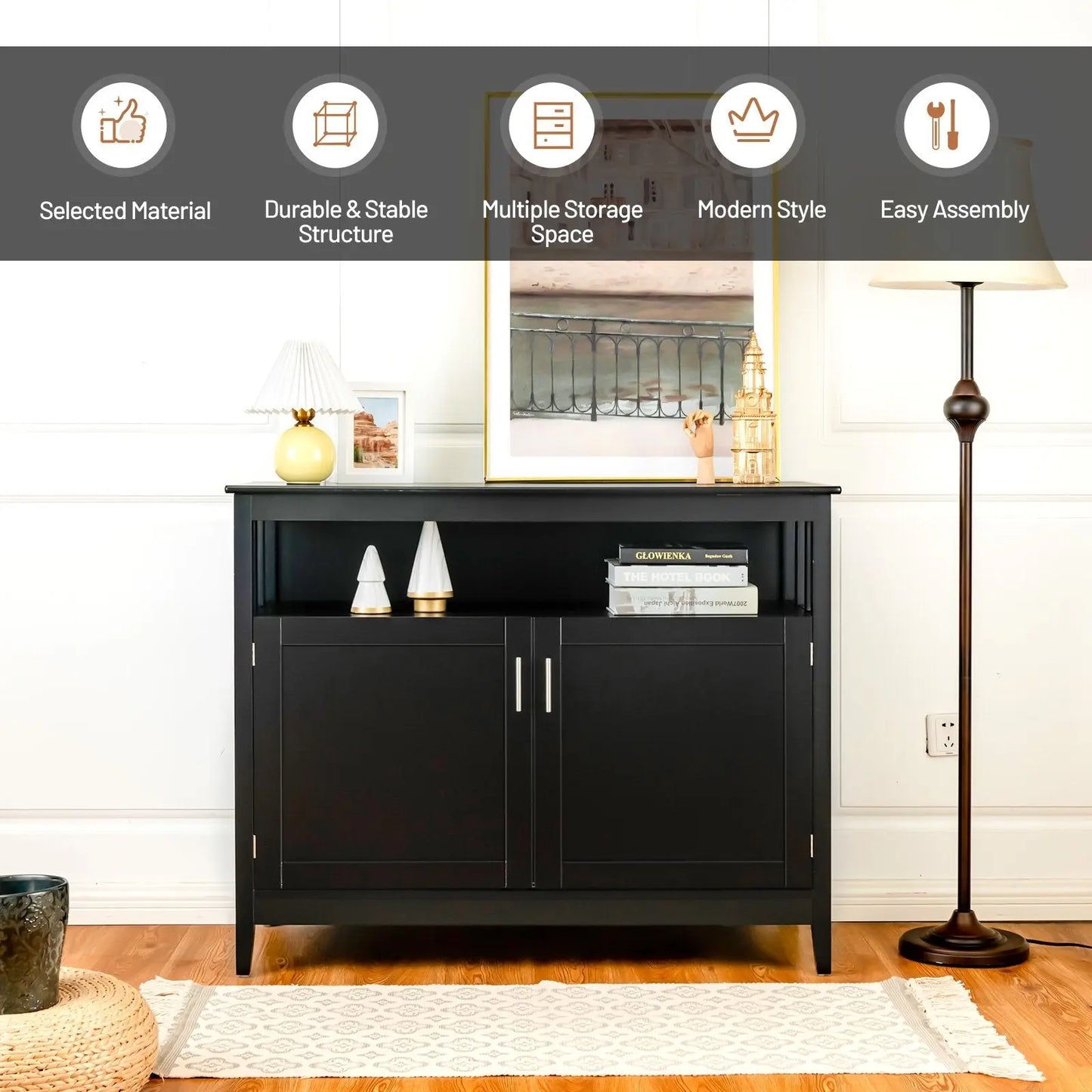 Modern Practical Wooden Kitchen Lockers with Large Storage Space-Black Direct by Wilsons Home Store