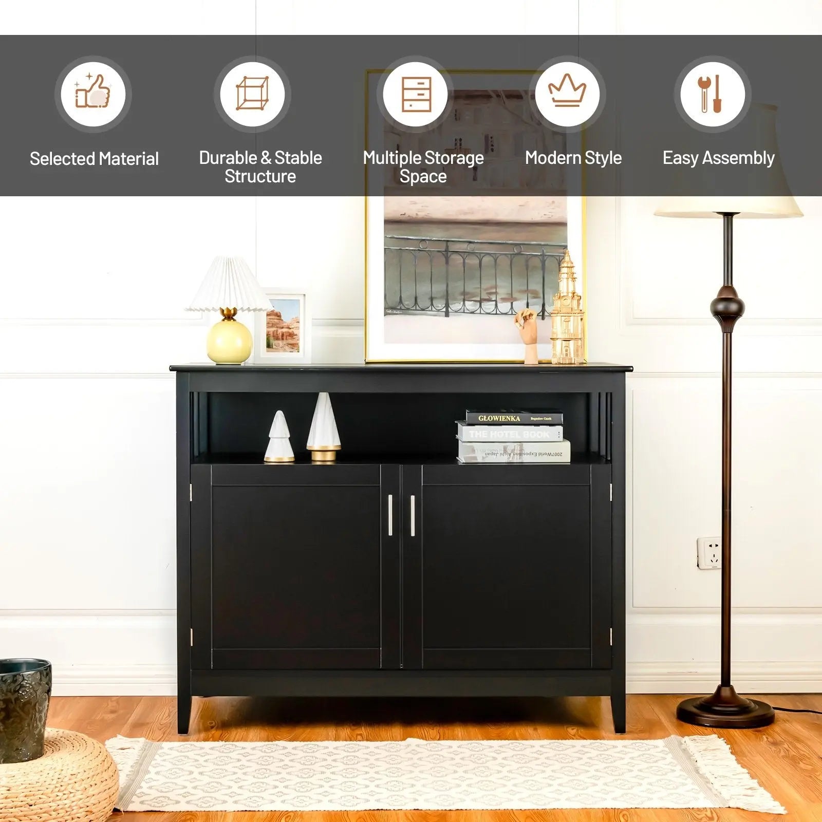 Modern Practical Wooden Kitchen Lockers with Large Storage Space-Black Direct by Wilsons Home Store