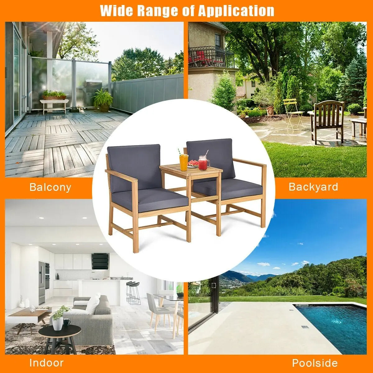 3-in-1 Acacia Wood Loveseat with Separable Coffee Table Direct by Wilsons Home Store
