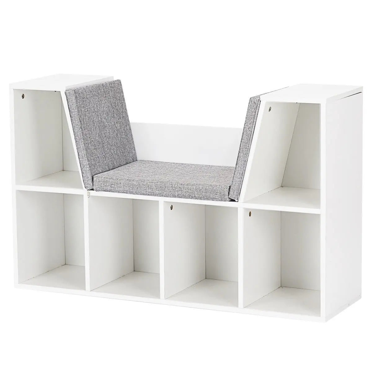 6-Cubby Kid Storage Bookcase Cushioned Reading Nook-Brown Direct by Wilsons Home Store