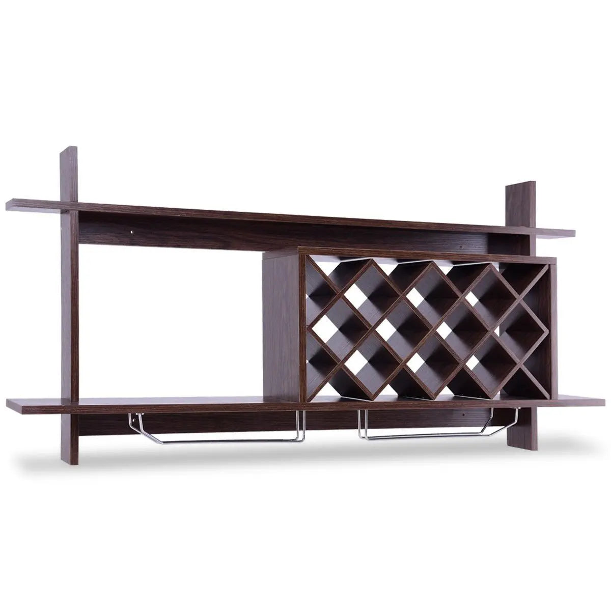 Wall Mount Wine Rack with Glass Holder & Storage Shelf-Walnut Direct by Wilsons Home Store