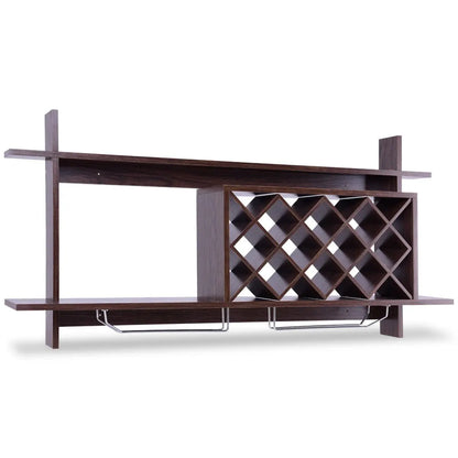 Wall Mount Wine Rack with Glass Holder & Storage Shelf-Walnut Direct by Wilsons Home Store