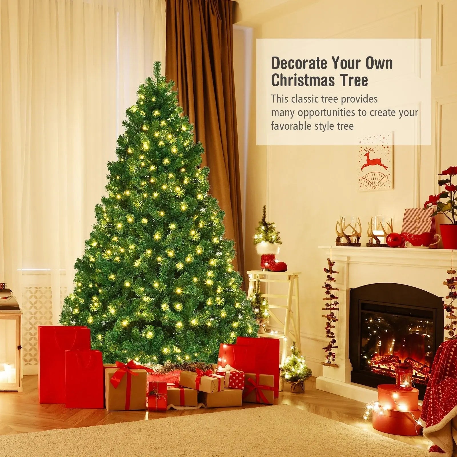 7.5 Feet PVC Artificial Christmas Tree with LED Lights-7.5 ft Direct by Wilsons Home Store