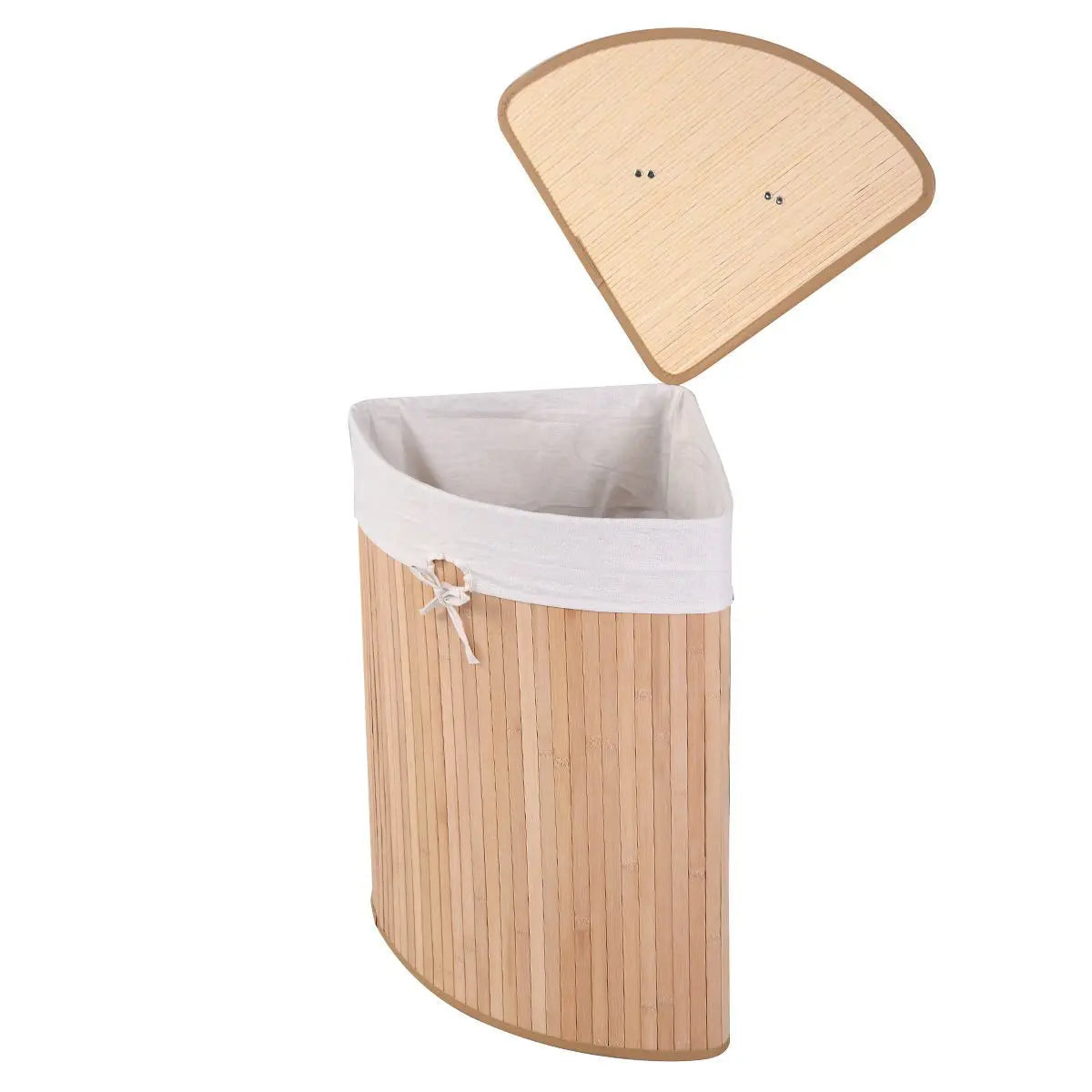 Corner Bamboo Hamper Laundry Basket with Lid and Removable Liner-Black Direct by Wilsons Home Store