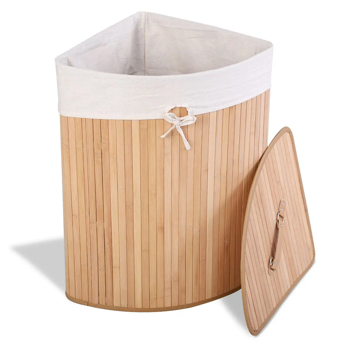 Corner Bamboo Hamper Laundry Basket with Lid and Removable Liner-Black Direct by Wilsons Home Store