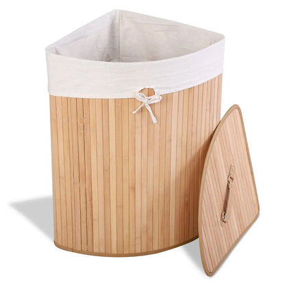 Corner Bamboo Hamper Laundry Basket with Lid and Removable Liner-Black Direct by Wilsons Home Store