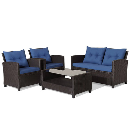 4 Pieces Outdoor Rattan Armrest Furniture Set Table with Lower Shelf-Beige Direct by Wilsons Home Store