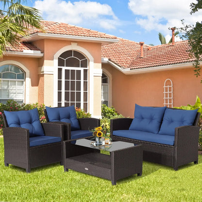 4 Pieces Outdoor Rattan Armrest Furniture Set Table with Lower Shelf-Beige Direct by Wilsons Home Store